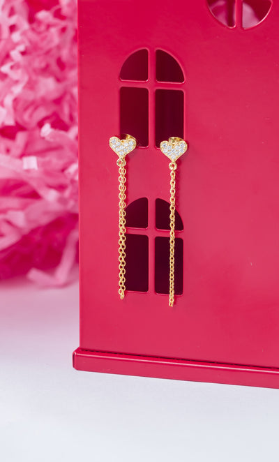 heart studs with chain