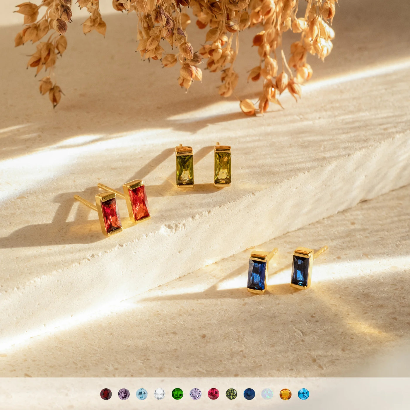 Birthstone Bugutte Stud Earrings