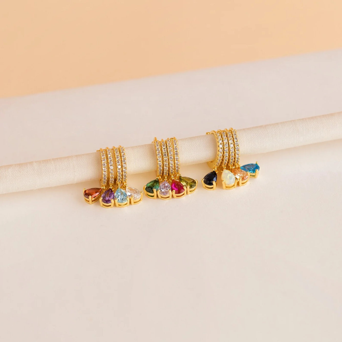 Birthstone Drop Hoop Earrings