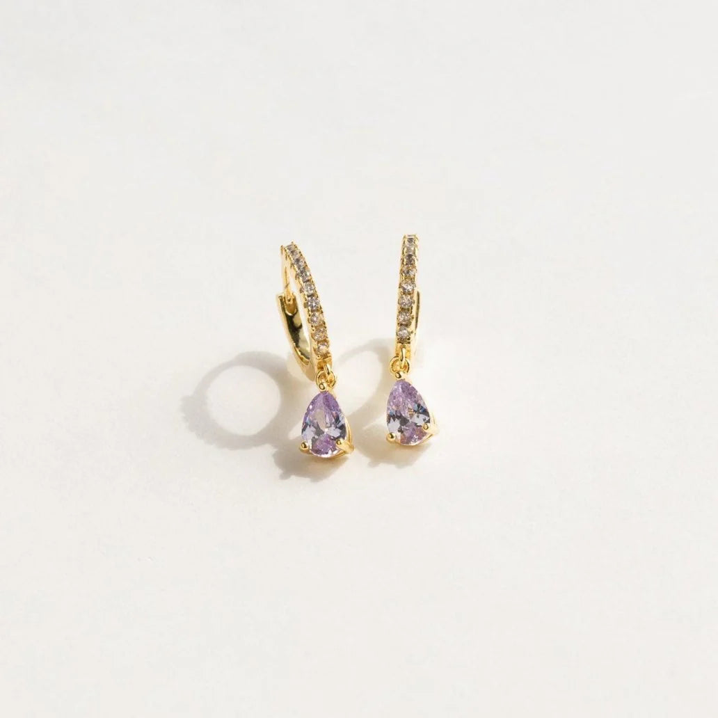 Birthstone Drop Hoop Earrings