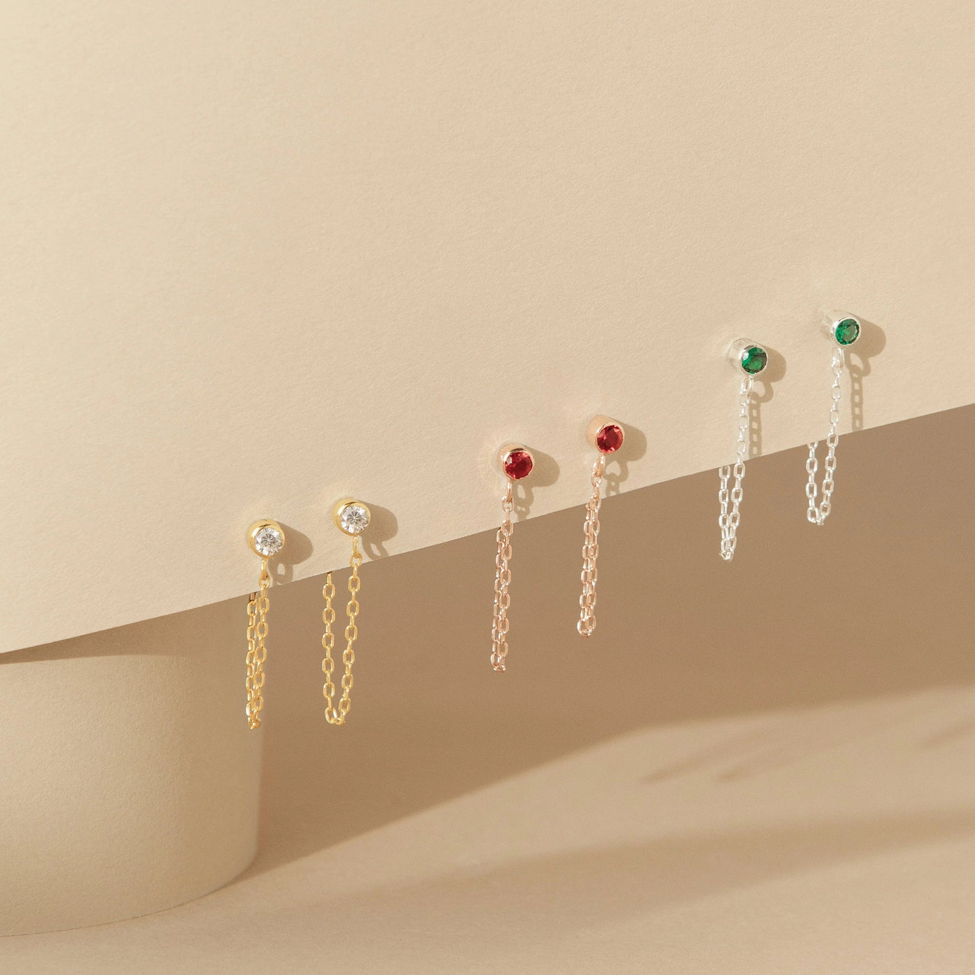 Birthstone Chain Stud Earrings