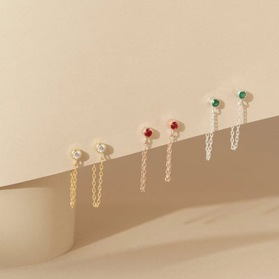 Birthstone Chain Stud Earrings