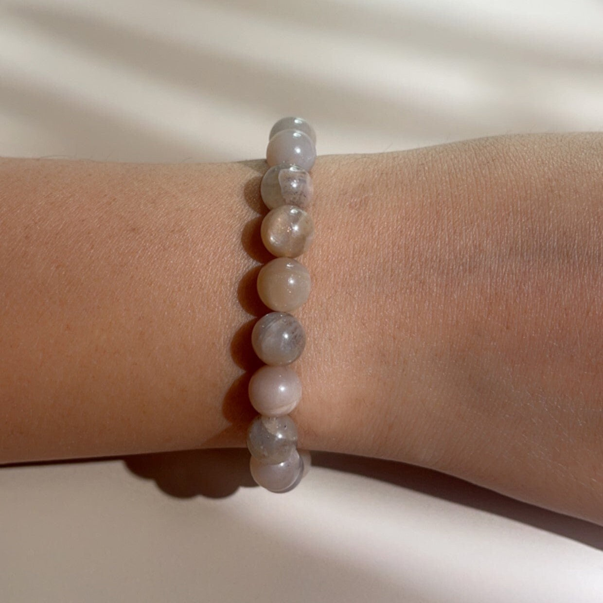 Peach Moonstone Beads Silver Bracelet