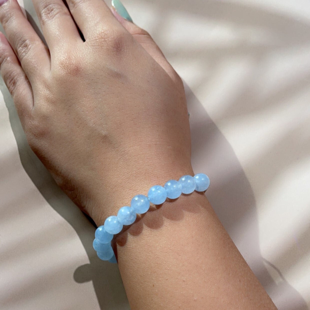 Aquamarine Beads Silver Bracelet