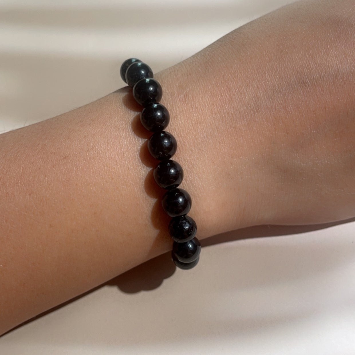 Black Tourmaline Beads Silver Bracelet