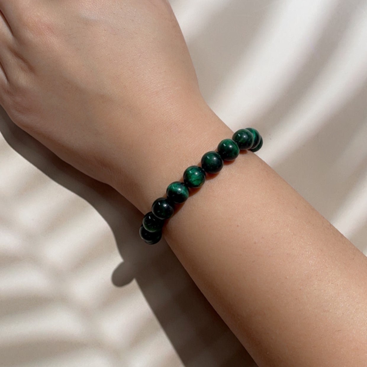 Green Jade Beads Silver Bracelet