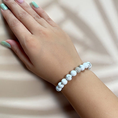 Howlite Beads with Diamond Silver Bracelet