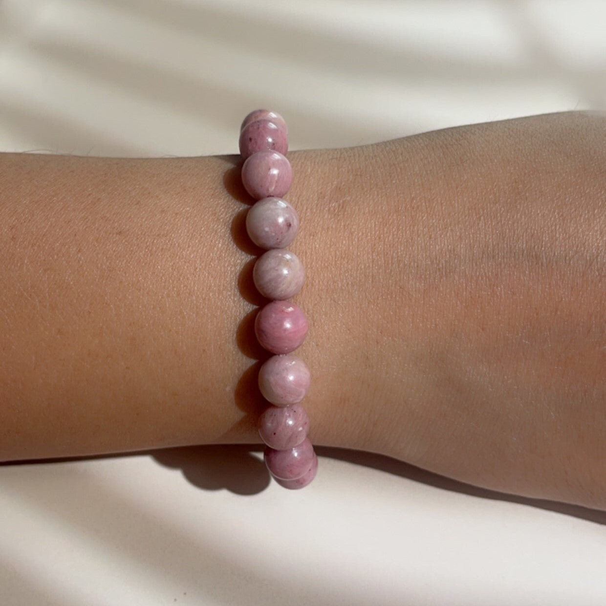 Rhodochrosite Beads Silver Bracelet