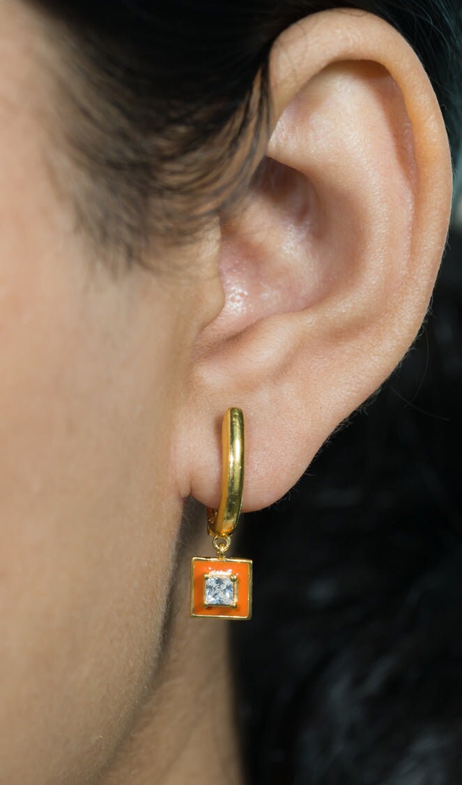 Orange Square Earring