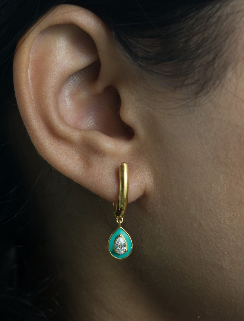 Teal Drop Hoop Earring